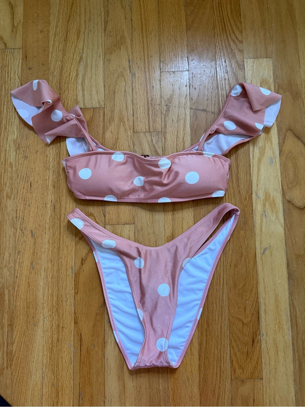 Forever 21 Pink Polka Dot Ruffle Bikini Top & Bottom